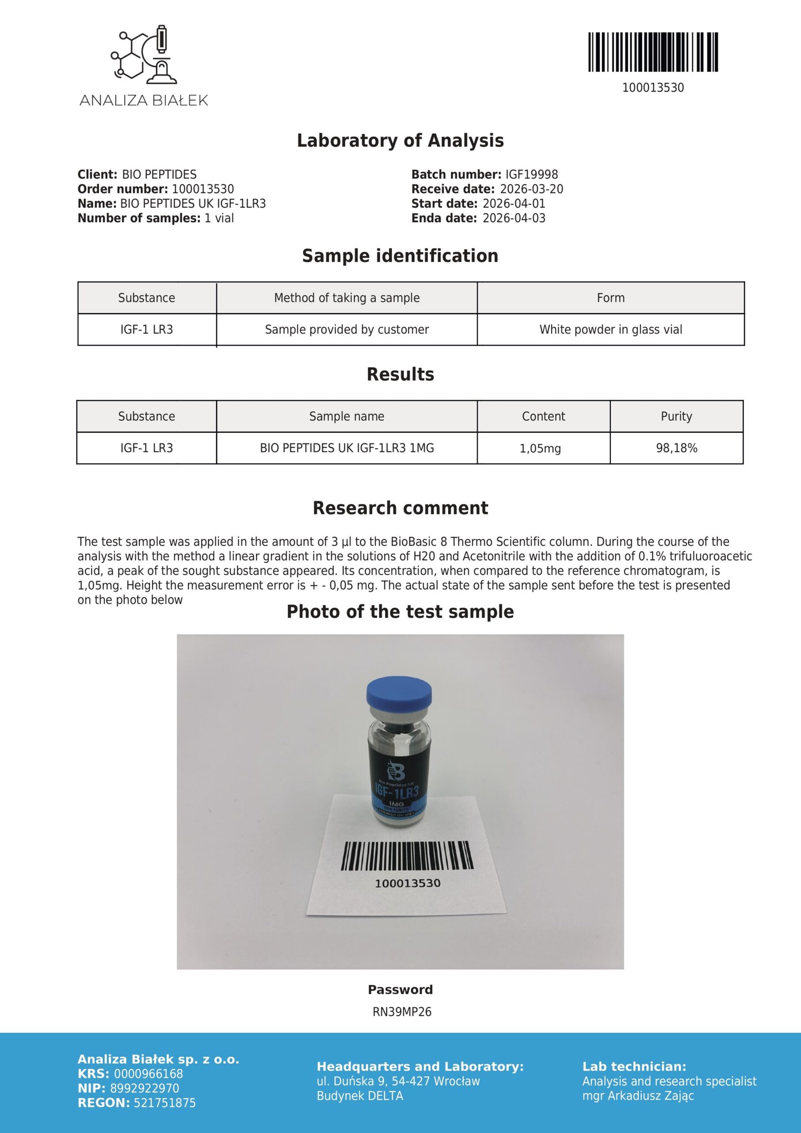 IGF-1LR3 1mg 